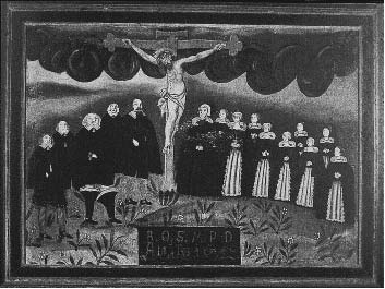 248 Kuva 88: Rasmus Olofssonin ja Margareta Pedersdotterin epitafimaalaus, 1651. Öljyväri kankaalle, 105 x 150 cm. Uudenkaupungin vanha kirkko. Kuva: Tuija Tuhkanen.