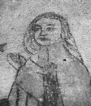 66 Kuva 12: Yksityiskohta Ingeborg Flemingiä esittävästä figuurista, 1470. Kalkkimaalaus. Kalannin kirkon itäseinä. Kuva: Tuija Tuhkanen.