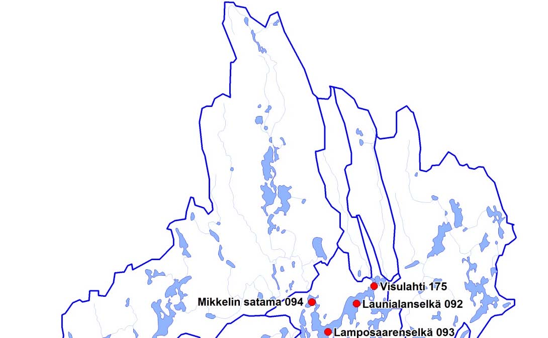 14 Kuva 4. Ukonveden osa-altaiden havaintoasemat. Taulukko 8. Mikkelin alapuolisen Saimaan järvihavaintopaikat.