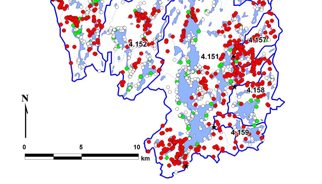 39 Kuva 12. Viemäriverkostoihin liittymättömät kiinteistöt suunnittelualueella. Taulukko 19.