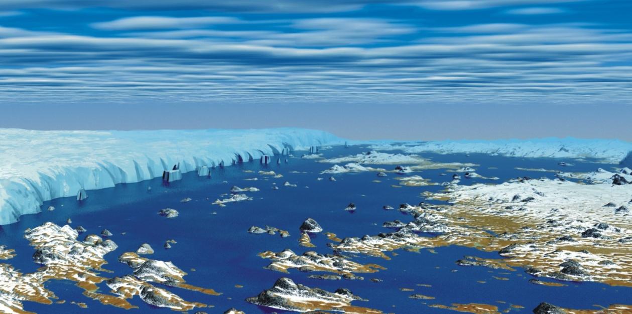 GEOLOGIAN TUTKIMUSKESKUS 19.3.2015 5 Kuva 3. Taiteilijan näkemys Sallan jääjärvestä etelästä nähtynä sekapuustoisia korpia. Turvekerrostuma on paksuudeltaan keskimäärin vajaa kaksi metriä.