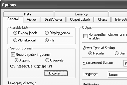 Syntaksi-ikkunan sisällön voit tallentaa ja avata myöhemmin komennolla File-Open- Syntax. Journal Voit myös ohjata kaikki valitsemasi toiminnot automaattisesti nk.