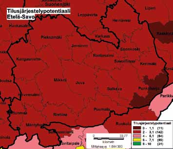 Lohkojen yhdistämispotentiaali (1,6) on huono, keskimäärin 22 prosenttia Suomen keskiarvoa huonompi.