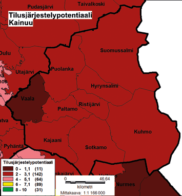 Kuva 18: Tilusjärjestelymahdollisuudet Kainuussa.