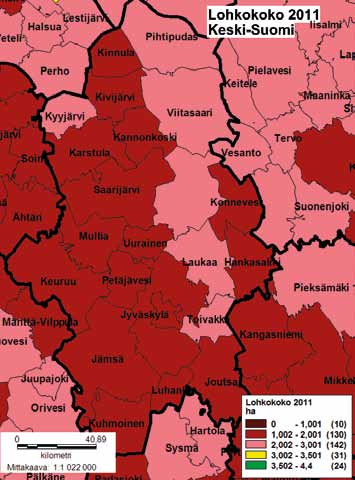 39 Kuva 23: Tilusjärjestelytarve Keski-Suomessa.