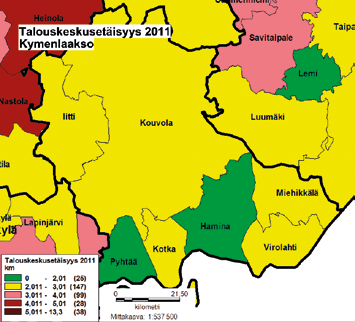 Kuvassa vihreä väri osoittaa hyvää, keltainen kohtalaista, ja punainen (mitä vaaleampi, sitä parempi) huonohkoa tilannetta.