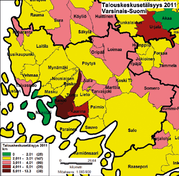 Kuvassa vihreä väri osoittaa hyvää, keltainen kohtalaista, ja punainen (mitä vaaleampi, sitä parempi) huonohkoa tilannetta.