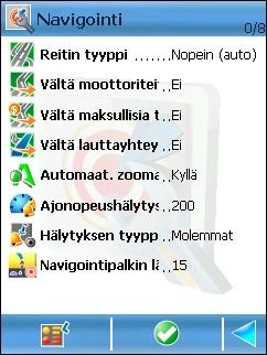 Asetukset: Navigointi Käyttö Tässä näkymässä luetellaan kaikki käytettävissä olevat navigointiasetukset.