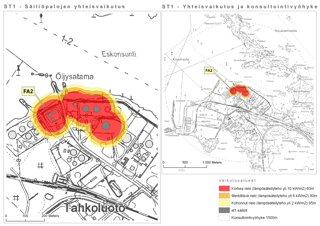 Kuva 5.2 Säiliöpalo, St1 varastot Oy Pohjakartta Maanmittauslaitos lupanro MML/VIR/PISA/028/08 5.3.