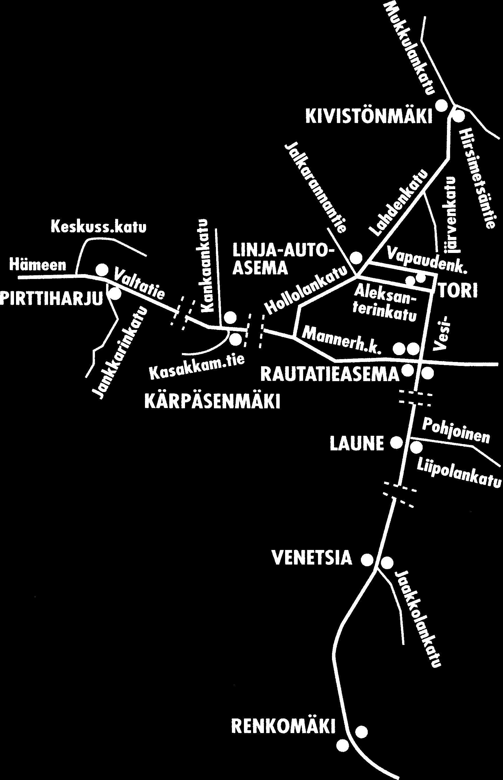 LAHTI Heinolan suunta: Kivistönmäki, Holma Kouvolan suunta: Rautatieasema Helsingin suunta: Tori, Rautatieasema,