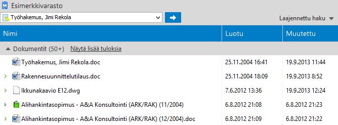 M-Files 10 Kuva 79: Pikahakuun tarvitsee syöttää vain etsittävä sana. Laajennettu haku Laajennetulla haulla voit määritellä tarkempia hakukriteereitä etsimällesi dokumentille tai muulle kohteelle.