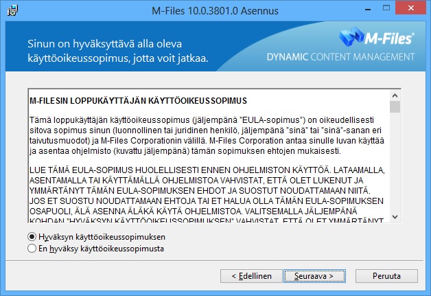 3 Ohjelmiston asennus ja käyttöönotto Kuva 2: Tutustu ohjelmiston käyttöoikeussopimukseen.