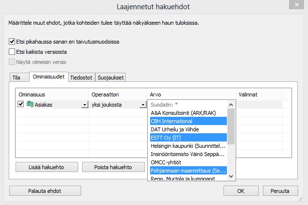 M-Files 10 Kuva 83: Voit tehdä useita yksittäisiä valintoja