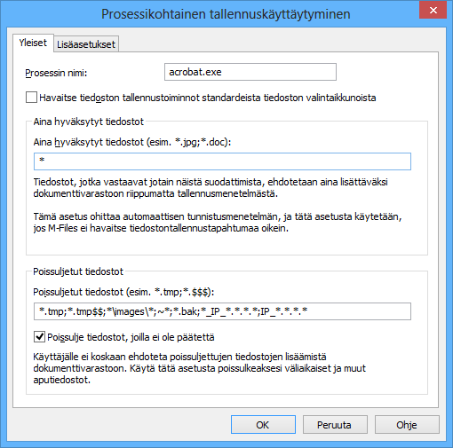 M-Files 10 Kuva 97: Yleiset prosessikohtaiset asetukset.