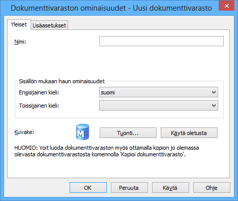 3 Ohjelmiston asennus ja käyttöönotto Kuva 8: Dokumenttivaraston tiedot.