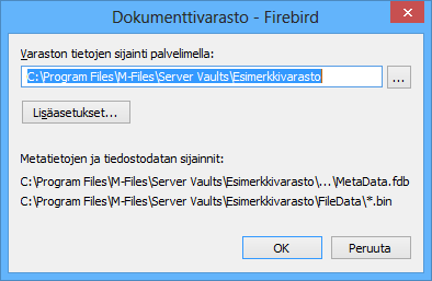 7 M-Files-palvelimen hallinta Kuva 120: Metatietojen ja tiedostodatan sijainnit Firebirdiä käytettäessä.