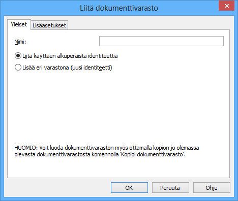 M-Files 10 tiedostokansiossa kiintolevyasemalla, mutta dokumenttivarasto ei ole rekisteröitynä palvelimella.
