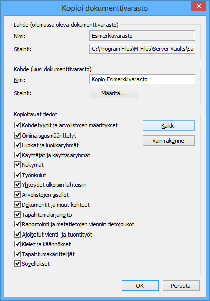 M-Files 10 Kuva 131: Kopioi dokumenttivarasto -ikkuna.