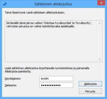 M-Files 10 Kuva 164: Kun määrittelet allekirjoituksen syyn ja merkityksen, huomaa, että ne näytetään allekirjoittajalle allekirjoittamisen yhteydessä.