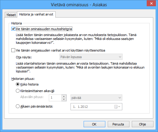 8 Yksittäinen dokumenttivarasto Vie tämän ominaisuuden vanhat arvot käyttäen näytteenottoa Näytteenotto lisää otantahistorian ominaisuuden arvoista tietojoukkoon.