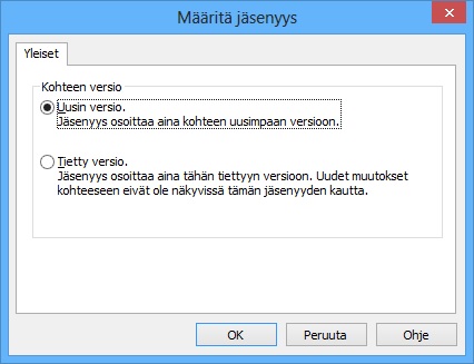 M-Files 10 Uusin versio, Tietty versio Kuva 48: Kohteen versiot. Lisätessäsi suhteen M-Files varmistaa vielä halutun versiokäyttäytymisen koskien lisättyä dokumenttia.