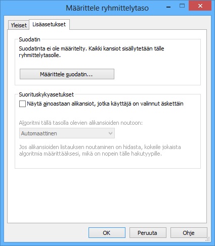 5 Perustoimintojen tarkempi esittely nopeampaa kuin esimerkiksi alkukirjaimittain ryhmittely, kun kohteita on paljon (yli 10 000).