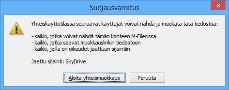5 Perustoimintojen tarkempi esittely henkilö, jolla ei ole M-Files-tiliä. Tällainen yhteismuokkaus on mahdollista Microsoft SkyDrive -palvelussa.