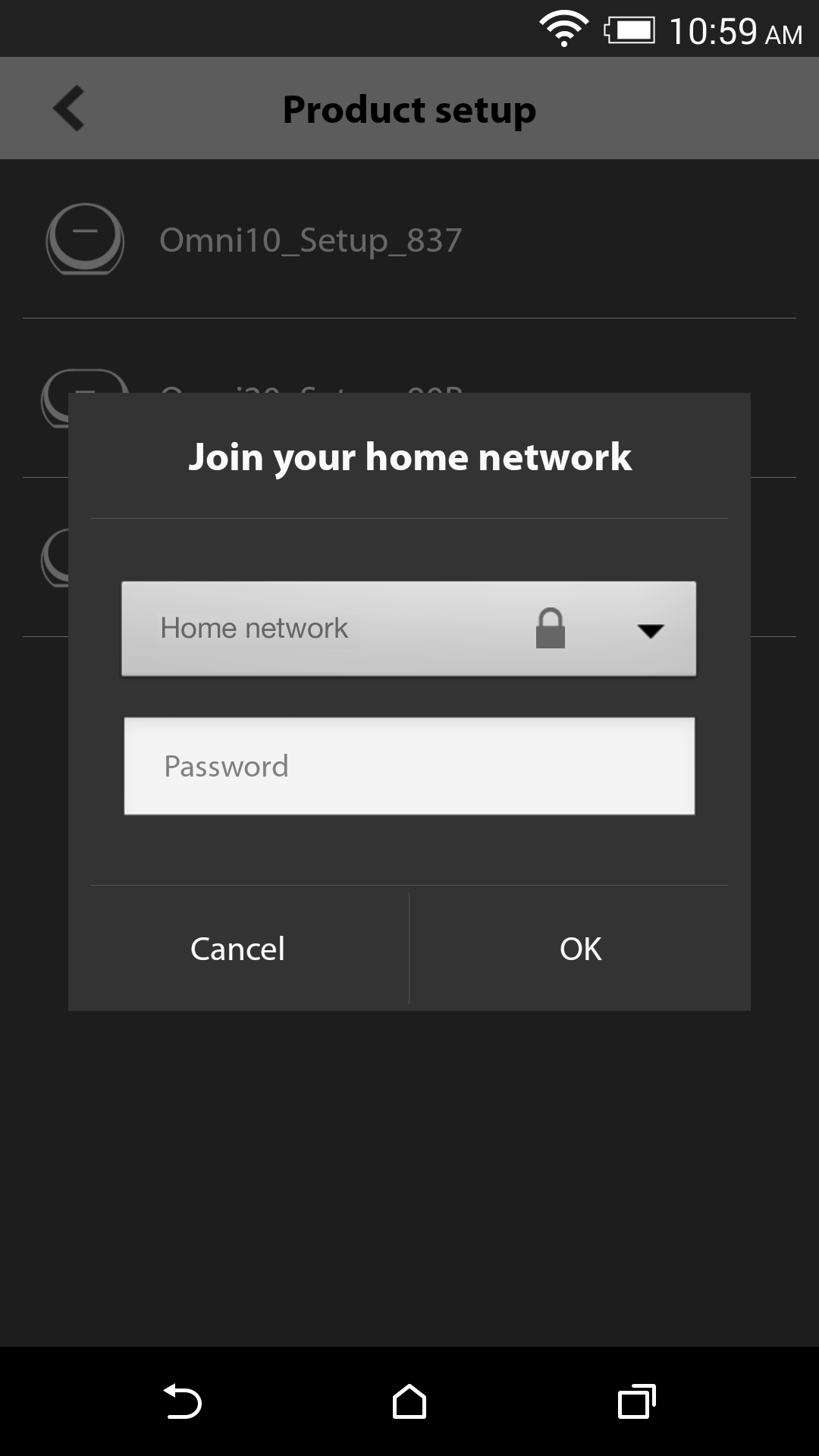 Valitse kotiverkkosi käytettävissä olevien verkkojen pudotusvalikosta. Sen jälkeen valitse tyhjä rivi ja kirjoita siihen kotiverkkosi salasana. Kun olet valmis, valitse "Done" (Valmis) -painike.