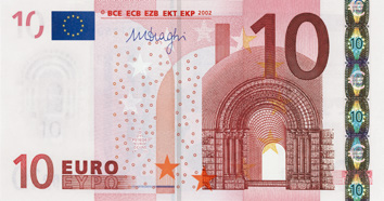 sarjan euron seteli: etusivu Ensimmäisen sarjan euron seteli: takasivu 1 3 2 2 2 2 3 Eurosetelien kuvia laillisiin ammatillisiin