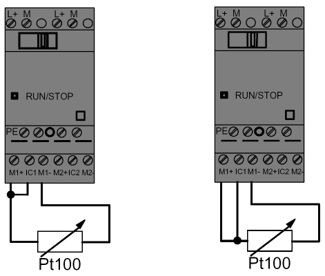 LOGO! Asennus ja johdotus LOGO! AM 2 PT100 Vastustermistorin PT100 voi liittää moduuliin valinnaisesti joko 2- tai 3-johdolla.