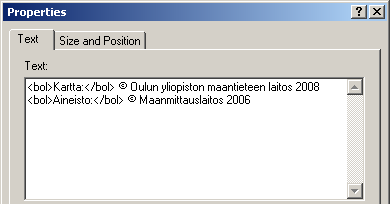 Tässä näkymässä voidaan vaikuttaa tekstin fonttiin (Change Symbol ) ja asemointiin sekä tietysti muokata itse tekstiä Textkentässä (kuva 38).