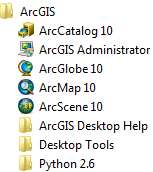 7 ArcGIS-ohjelmiston käynnistysvalikon saa esiin Windowsissa valitsemalla Start Programs ArcGIS (tai Käynnistä Ohjelmat ArcGIS ArcMap 10), jolloin avautuu (ohjelmiston asennustavasta riippuen) kuvan