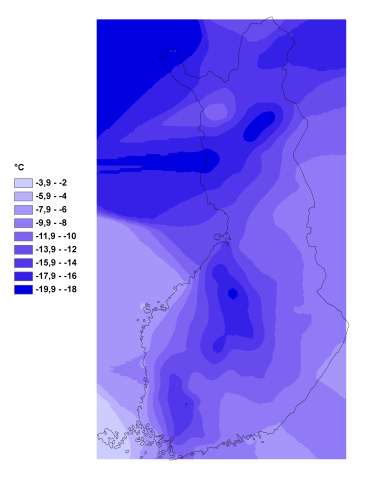 88 Kuva 126. Inverse Distance Weighted -menetelmällä interpoloitu karttataso lämpötilasta. 11.