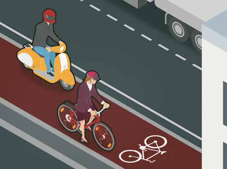 Jalankulkija kulkee oikeassa tai vasemmassa reunassa. Pyöräilijä ajaa oikeassa reunassa. Joskus pyörätiellä sallitaan mopolla ajo. Silloin se on merkitty liikennemerkin lisäkilvellä.