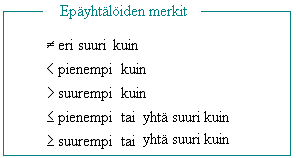 6. Epäyhtälön ratkaiseminen Kyseessä on epäyhtälö, kun yhtälössä on yhtäsuuruusmerkin tilalla jokin epäyhtälöä kuvaavista merkeistä: Jos epäyhtälön molemmille puolille lisätään tai vähennetään sama