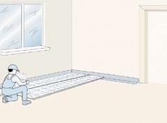 1760P kiinnitettynä lattiaeristeeseen (esim. 79N) putkikiinnikkein (0S).. 4. 4 Lämmönkatkona ja askeläänieristeenä toimii KANtherm Tacker lattiaeriste.
