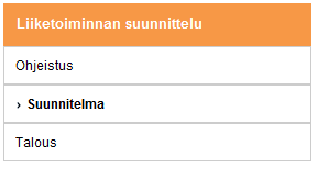 Osio sisältää liiketoimintasuunnitelman tekemiseen tarkoitetun työkalun Jakaantuu kahteen osaan Suunnitelma Talous (Laskelmat) Suunnitelma voidaan