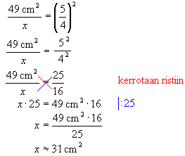 Ratkaisu: Merkitään pienemmän neliön pinta-alaa x:llä.