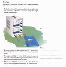 Sähkötekniikka 33 Työkirja Sisältö kuten oppikirjassa Harjoituksessa tutkitaan magneettikentän muodostumista antamalla virran kulkea kelan läpi.