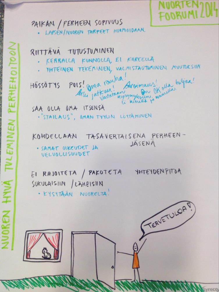 2 NUOREN HYVÄ TULEMINEN PERHEHOITOON YHTEENVETO NUORTEN FOORUMISTA: Osoitetaan kiinnostusta - ei nosteta jalustalle!