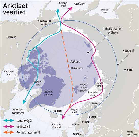 4.3 Arktinen meriteollisuus ja varustamotoiminta Lähteet: Arktinen keskus, Lapin yliopisto Suomi on maailman johtavia asiantuntijamaita arktisen laivanrakennuksen, varustamotoiminnan, meri- ja