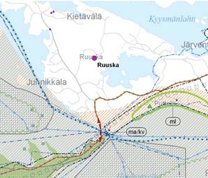 Taipalsaari, Kuivaniemi-Orjainniemi Huomioitavaa tuulisuus Tuuliatlaksen mukaan 6,3 6,5 m/s 100 m:n korkeudessa jakeluverkkoon matkaa 2,3 km, 110 kv:n voimajohtoon noin 5,5 km Merenlahdenkylään