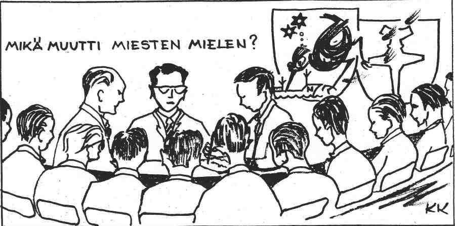 Kuva 3. Kunnallislehden julkaisema pilakuva yllättävän äänestystuloksen jälkeen. Lähde: Kunnallislehti 22.4.1971. N:o 16, 6.