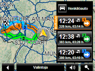 Staattinen näppäinrivi näkyy näytön alareunassa. Takaisin: Lopettaa navigoinnin.