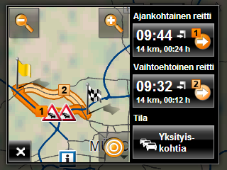 Pienennä: Näytetty kartanosuus suurenee, mutta näet vähemmän yksityiskohtia. Suurenna: Näytetty kartanosuus pienenee, mutta näet enemmän yksityiskohtia.