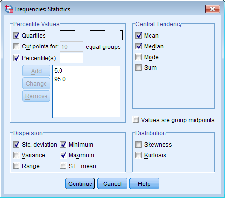 IBM SPSS Statistics 21 14 4 TUNNUSLUVUT Keskiarvon ja keskihajonnan voit laskea nopeasti Descriptives-toiminnolla: 1.