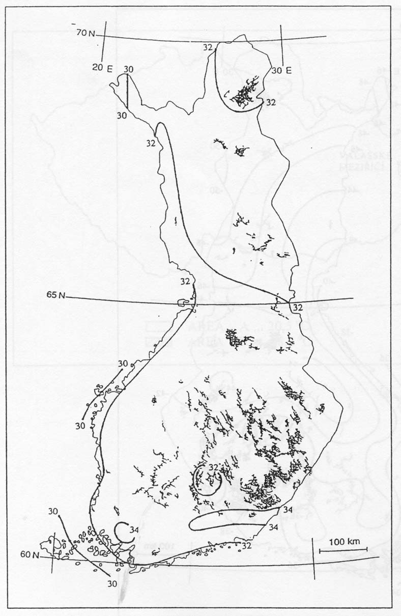 Kuva 2 Maksimivarjolämpötilan ( o C) isotermit.