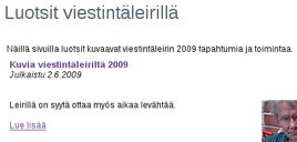 Voit vaihtaa perussivun kuvagalleriaksi, jos ilmenee, että aiheesta onkin tarjolla laajaa kuvamateriaalia.