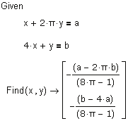 154 / Luku 13 Symbolilaskenta Käytä avainsanaa solve painamalla [Ctrl] [Shift] [.] (piste) Ratkaisulohkon käyttäminen. (Paina [Ctrl] [=] saadaksesi yhtäsuuruusmerkin.
