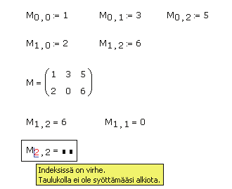 Taulukkoelementtien haku / 39 Alaindeksit Saat käyttöösi vektorin tai matriisin yksilölliset alkiot alaindeksioperaattorin avulla.